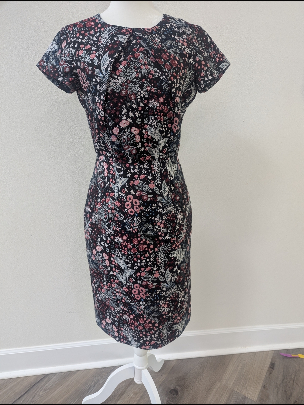 DownEast Black Floral Midi Dress with Pink Accents - Picture 3 of 4